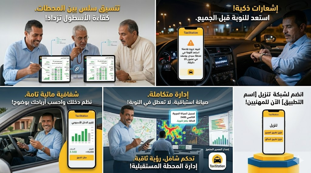 TaxiLinks: تنسيق بين المحطات، إشعارات ذكية، شفافية مالية وإدارة المحطة